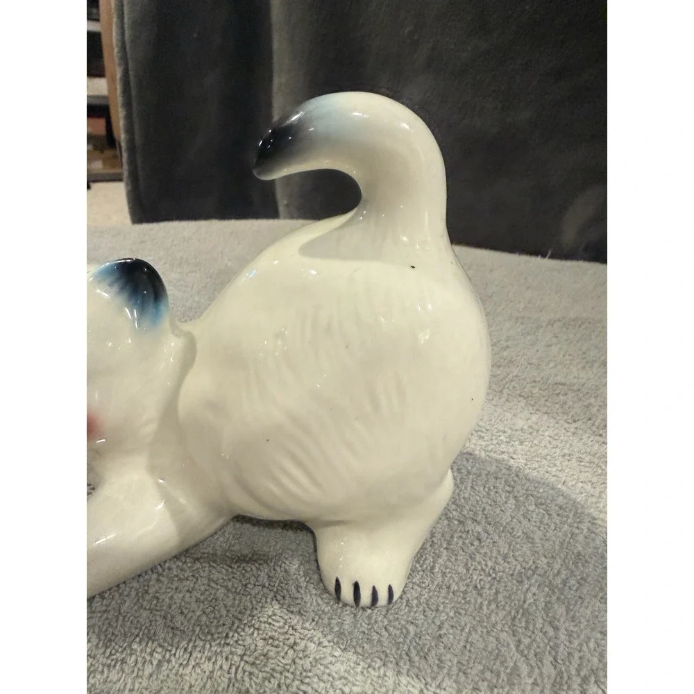 Vintage Ceramic Cat Kitty‎ Stretching Collectible Mexico White Persian